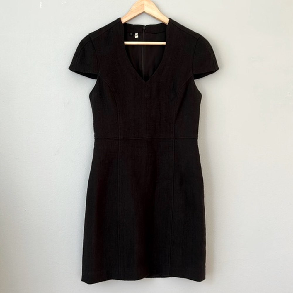 Anthropologie • 4.Collective Black Cap Sleeve Textured Knit Sheath Dress Size 8